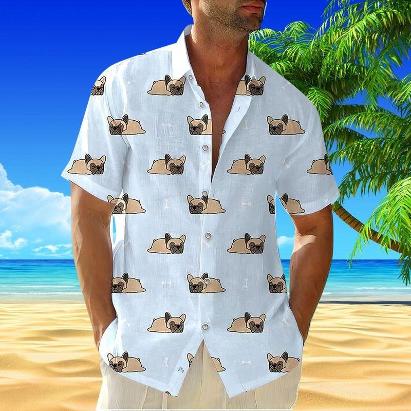 French Bulldog Aloha Hawaiian Shirt - Lazy French Bulldog Hawaiian Shirt,Bull Dog Sleeping Hawaiian Shirt For Men & Women, French Bulldog Lover - Amzanimalsgift