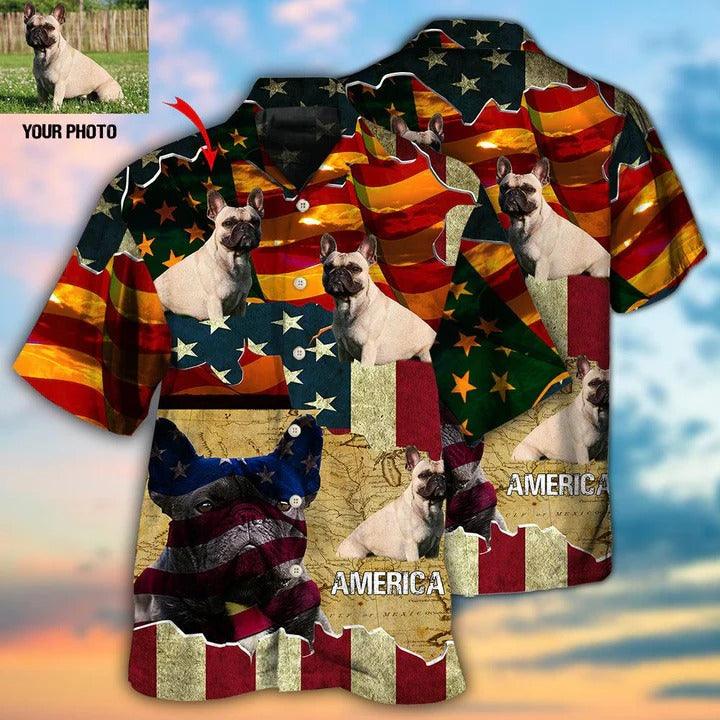 French Bulldog Custom Aloha Hawaii Shirt - Custom Photo America Sunset Personalized Hawaiian Shirt For Summer - Perfect Gift For Dog Lovers, Friend, Family - Amzanimalsgift