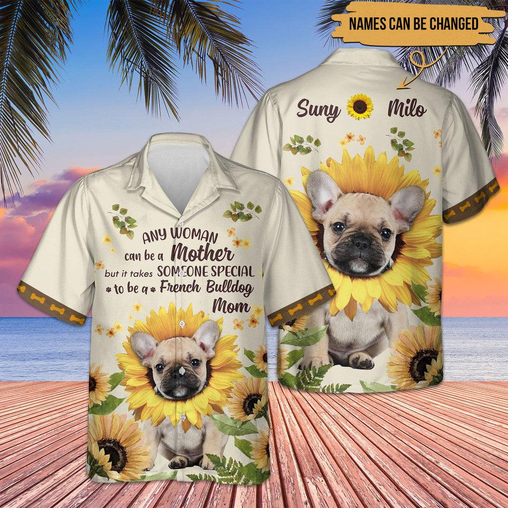 French Bulldog Hawaiian Shirt Custom Name, Sunflower Personalized Aloha Hawaiian Shirt, Perfect Gift For Dog Lovers, Dog Mom, Mother's Day - Amzanimalsgift