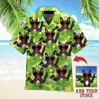 French Bulldog Hawaiian Shirt Custom Photo, Dog Holding Martini Cocktail Personalized Hawaiian Shirt - Perfect Gift For Dog Lovers, Family, Friends - Amzanimalsgift