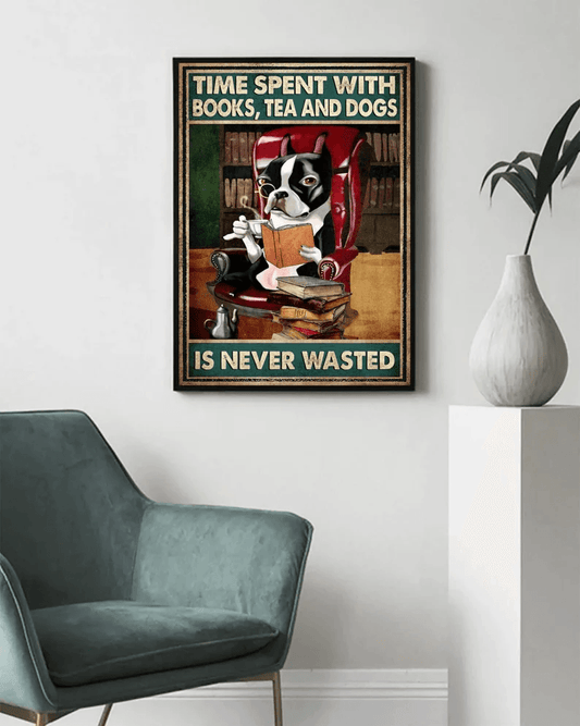 French Bulldog Portrait Canvas - French Bulldog Time Spent With Books And Dogs Is Never Wasted Portrait Canvas - Gift For Dog Lovers, Friends, Family - Amzanimalsgift