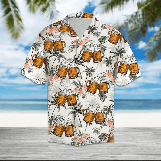 Fresh Beer With Foam Palm Trees Hawaiian Shirt - Perfect Gift For Friend, Family - Amzanimalsgift