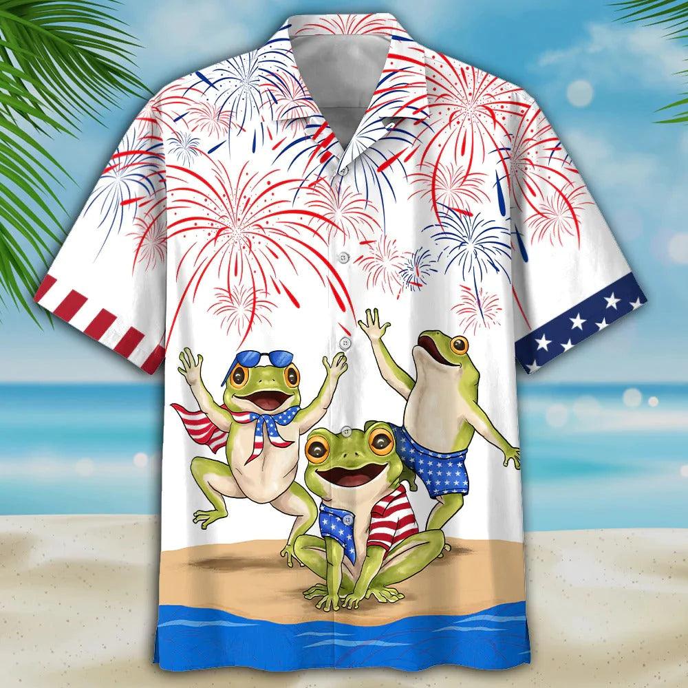 Frog Aloha Hawaiian Shirts For Summer, Happy Independence Day USA Flag Frogs Aloha Hawaiian Shirt For Men Women, Gift For Fourth Of July - Amzanimalsgift