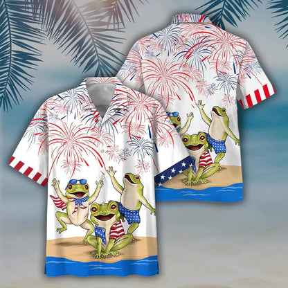 Frog Aloha Hawaiian Shirts For Summer, Happy Independence Day USA Flag Frogs Aloha Hawaiian Shirt For Men Women, Gift For Fourth Of July - Amzanimalsgift