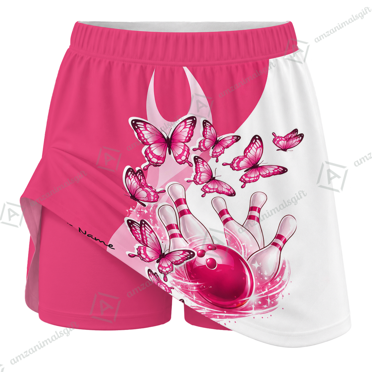 Customized Bowling Trouser Skirts With Shorts Underneath, Bowling Butterflies Trail Vector With Pockets