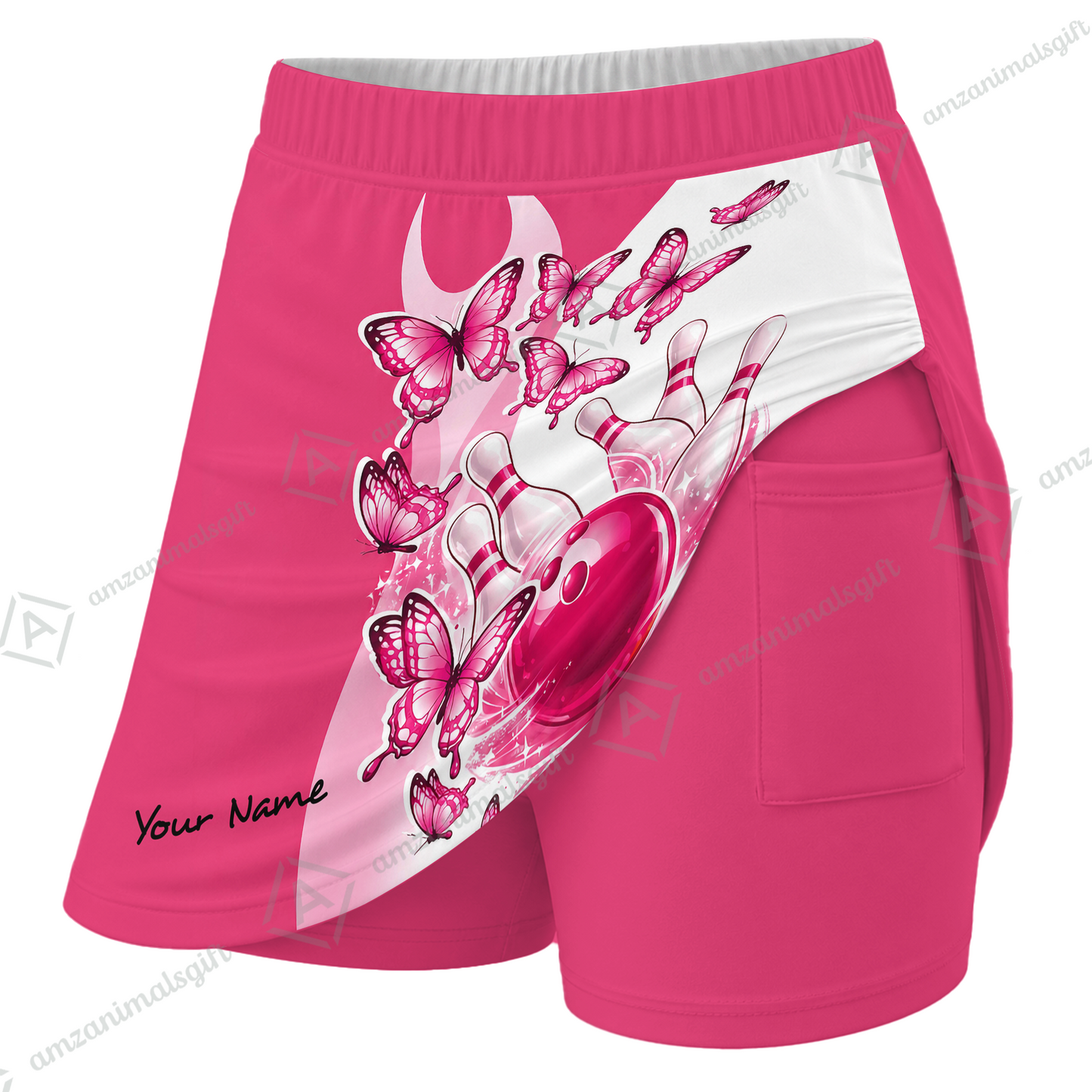 Customized Bowling Trouser Skirts With Shorts Underneath, Bowling Butterflies Trail Vector With Pockets