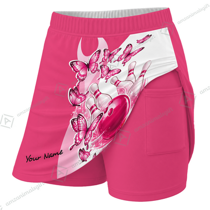 Customized Bowling Trouser Skirts With Shorts Underneath, Bowling Butterflies Trail Vector With Pockets