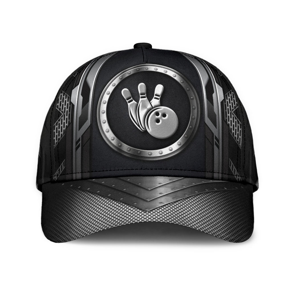 Bowling Black Silver Classic Cap, Bowling Circle Patch Esports Cap Hat For Tournament Team Men Women Bowlers HN08