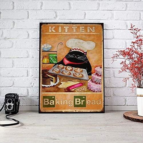 Funny Black Cat Portrait Canvas, Cat Kitten Baking Bread Portrait Canvas, Wall Decor Visual Art - Perfect Gift For Black Cat Owner - Amzanimalsgift