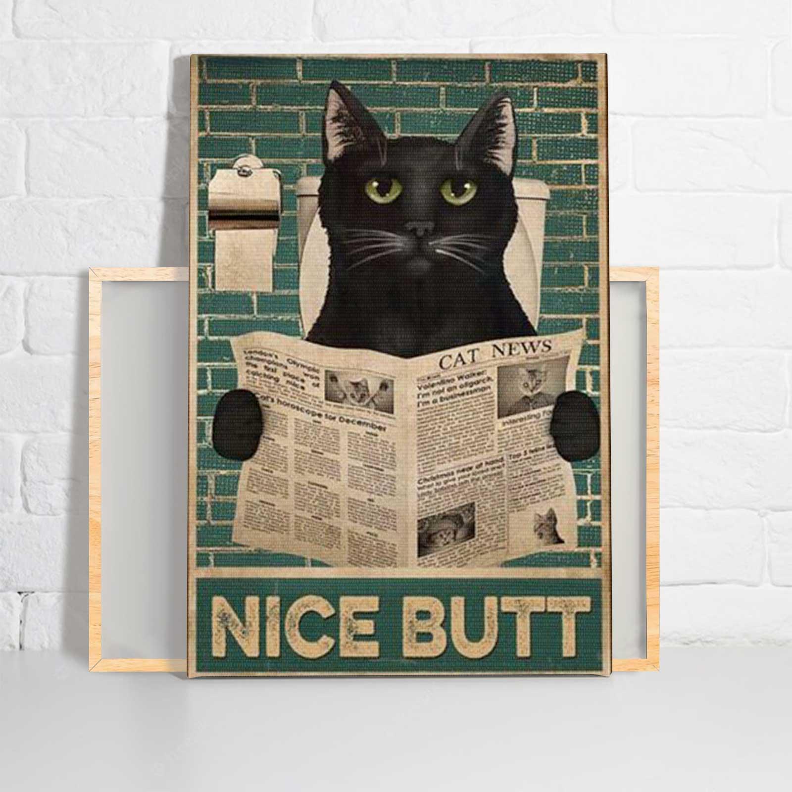 Funny Black Cat Portrait Canvas, Cat Nice Butt, Funny Cat Bathroom Portrait Canvas, Wall Decor Visual Art - Gift For Family, Friends, Cat Lovers - Amzanimalsgift