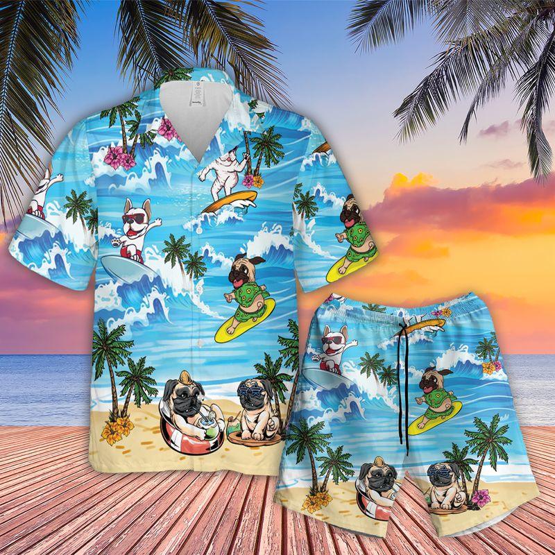 Funny Cartoon Dog Aloha Hawaiian Shirts For Summer, Dog Surfing Hawaiian Set Holiday Outfit For Men Women, Gift For Friend, Surfing Lovers, Dog Lovers - Amzanimalsgift