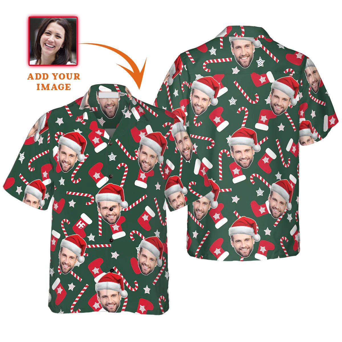 Funny Custom Face Christmas Pattern Seamless Hawaiian Shirt, Custom Photo Hawaiian Shirt - Personalized Summer Gifts For Men, Women - Amzanimalsgift