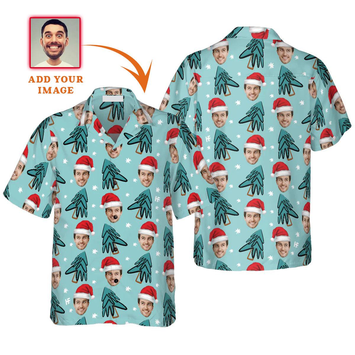 Funny Custom Face Christmas Tree Hawaiian Shirt, Custom Photo Hawaiian Shirt - Personalized Summer Gifts For Men, Women - Amzanimalsgift