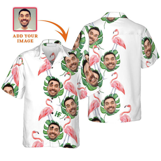 Funny Custom Face Flamingo Pattern Hawaiian Shirt, Custom Photo Hawaiian Shirt - Personalized Summer Gifts For Men, Women - Amzanimalsgift