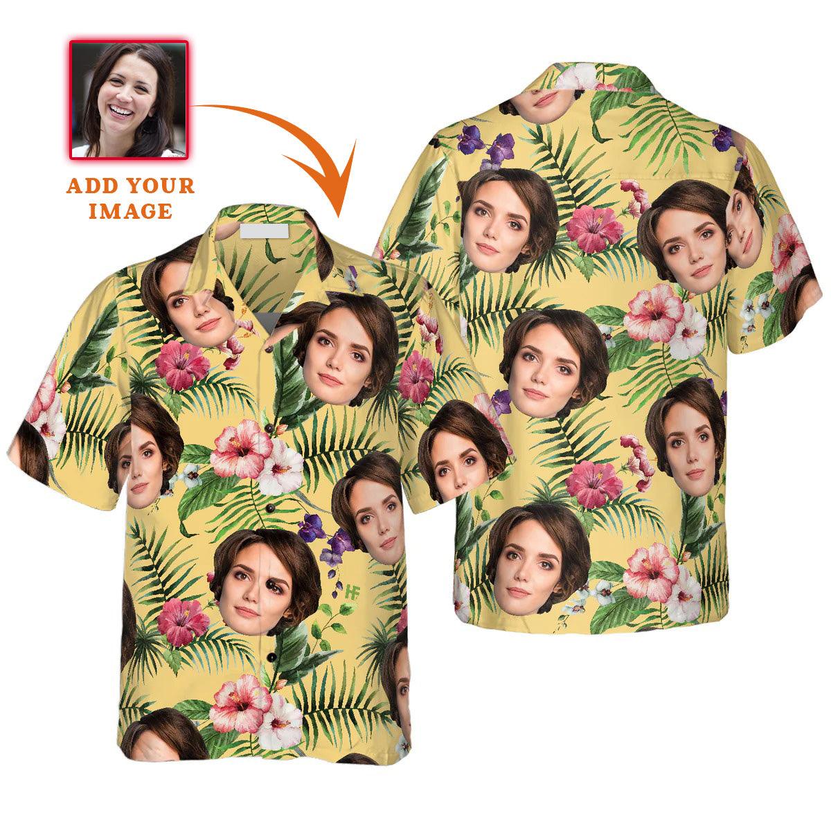 Funny Custom Face Hibiscus Flower Pattern Hawaiian Shirt, Custom Photo Hawaiian Shirt - Personalized Summer Gifts For Men, Women - Amzanimalsgift