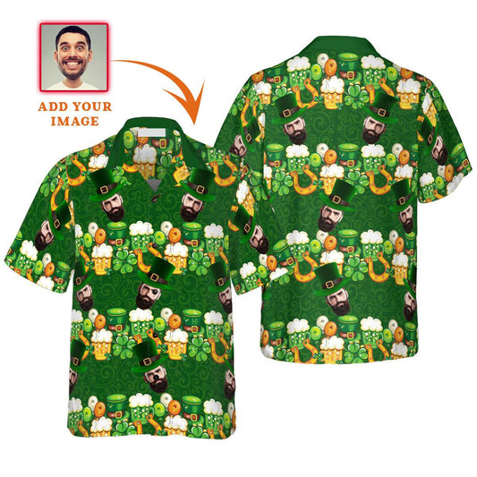 Funny Custom Face Saint Patrick's Day Hawaiian Shirt, Custom Photo Hawaiian Shirt - Personalized Summer Gifts For Men, Women - Amzanimalsgift