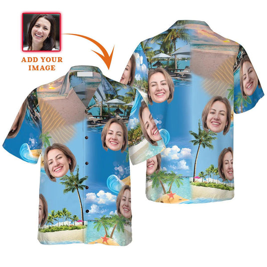 Funny Custom Face Sea Background Hawaiian Shirt, Custom Photo Hawaiian Shirt - Personalized Summer Gifts For Men, Women - Amzanimalsgift