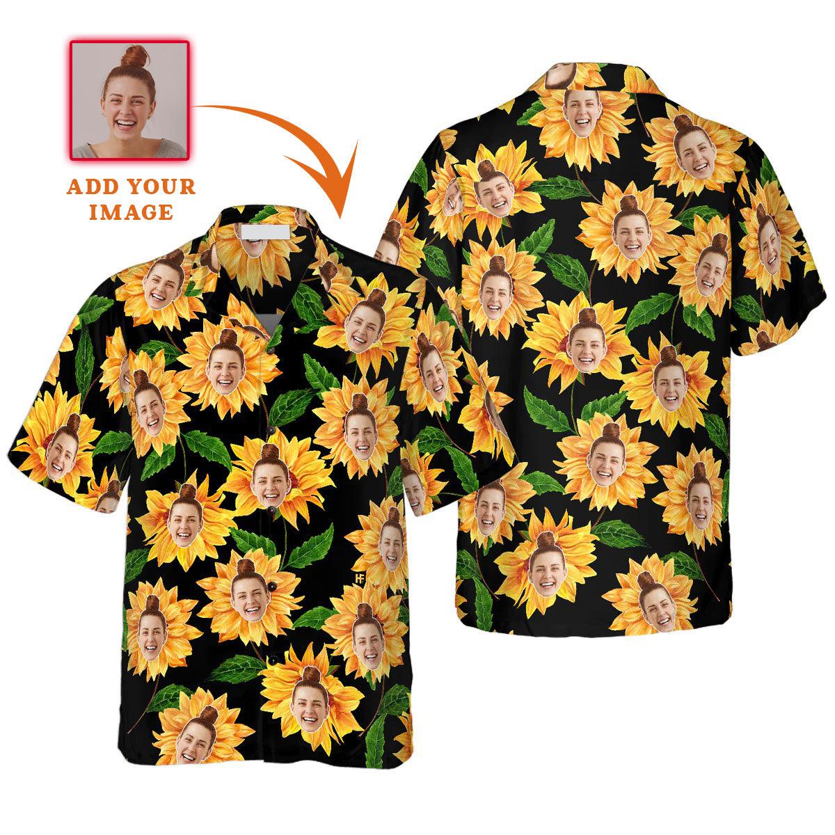 Funny Custom Face Sunflower Pattern Hawaiian Shirt, Custom Photo Hawaiian Shirt - Personalized Summer Gifts For Men, Women - Amzanimalsgift