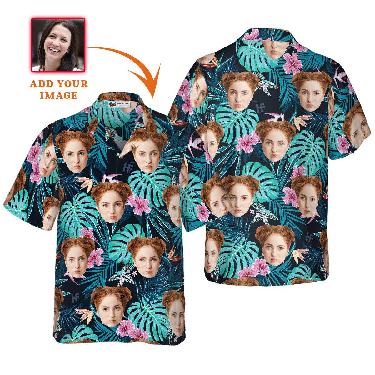 Funny Custom Face Tropical Pattern Hawaiian Shirt, Custom Photo Hawaiian Shirt - Personalized Summer Gifts For Men, Women - Amzanimalsgift