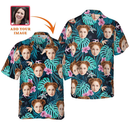 Funny Custom Face Tropical Pattern Hawaiian Shirt, Custom Photo Hawaiian Shirt - Personalized Summer Gifts For Men, Women - Amzanimalsgift