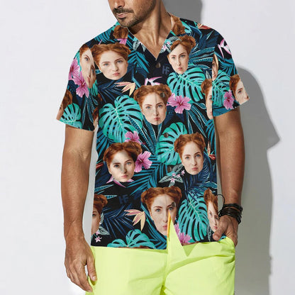 Funny Custom Face Tropical Pattern Hawaiian Shirt, Custom Photo Hawaiian Shirt - Personalized Summer Gifts For Men, Women - Amzanimalsgift