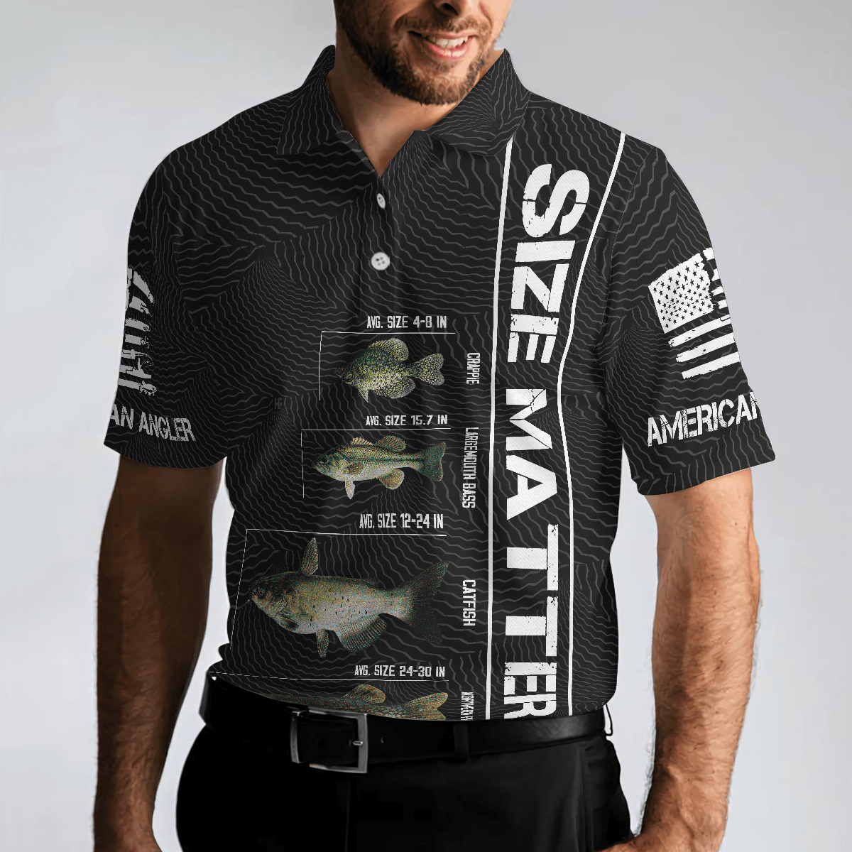 Funny Fishing Men Polo Shirt, Funny Size Matters, Stop Staring At My Bass American Flag Fishing Shirt For Men, Gift For Fishing Lovers - Amzanimalsgift