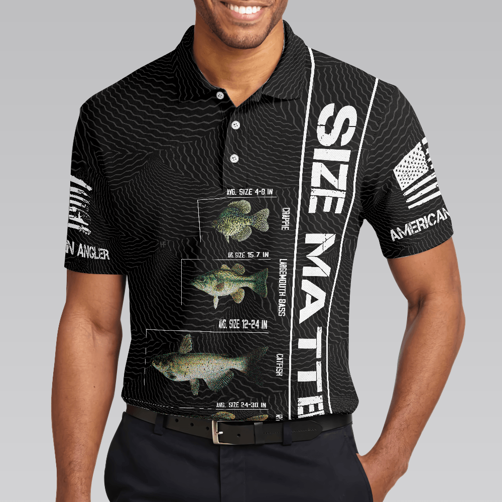 Funny Fishing Men Polo Shirt, Funny Size Matters, Stop Staring At My Bass American Flag Fishing Shirt For Men, Gift For Fishing Lovers - Amzanimalsgift