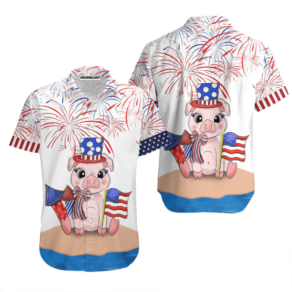 Funny Pig American Flag Firework Aloha Hawaiian Shirts For Men Women, 4th Of July Gift For Summer, Friend, Family, Independence Day, Pig Lovers - Amzanimalsgift