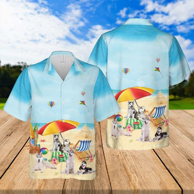 Funny Siberian Husky Dog Aloha Hawaiian Shirts For Summer, Dog Beach Picture Hawaiian Shirt For Men Women, Best Gift For Dog Lovers, Dog Mom Dad - Amzanimalsgift