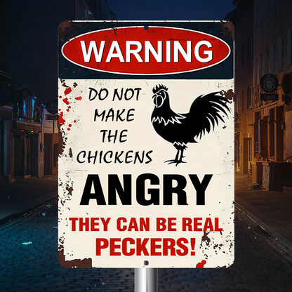 Funny Warning Chicken Metal Signs - Do Not Make The Chickens Angry, Decor Signs For Farm Home Restaurant Garage Outdoor Indoor