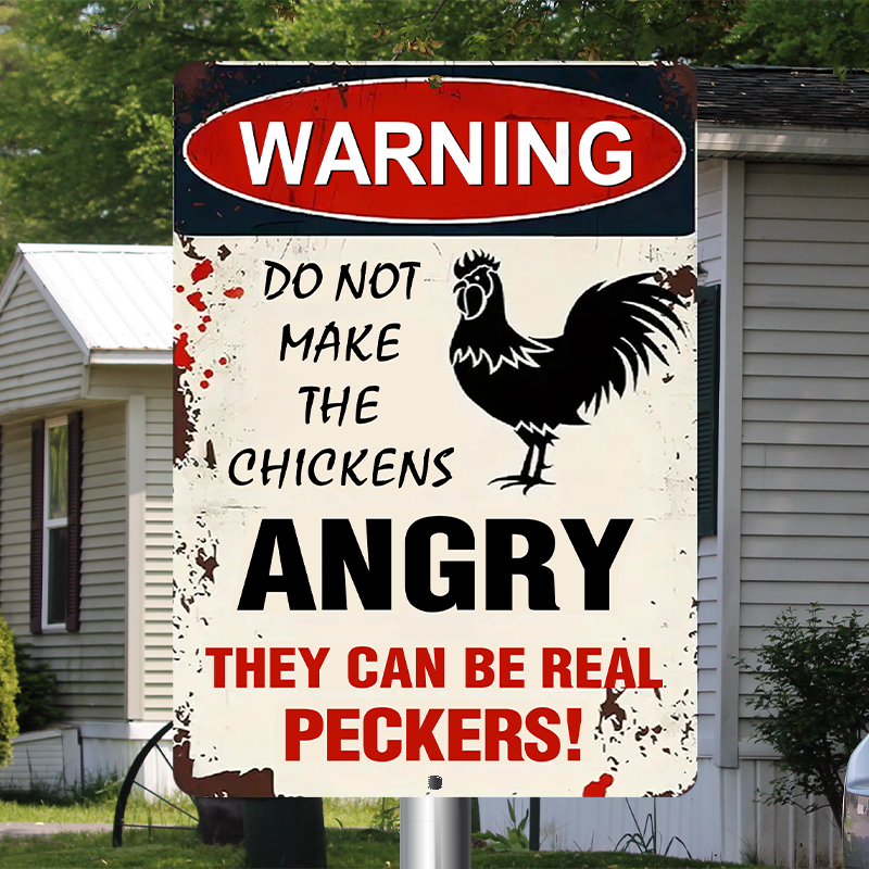 Funny Warning Chicken Metal Signs - Do Not Make The Chickens Angry, Decor Signs For Farm Home Restaurant Garage Outdoor Indoor