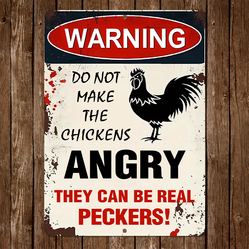 Funny Warning Chicken Metal Signs - Do Not Make The Chickens Angry, Decor Signs For Farm Home Restaurant Garage Outdoor Indoor