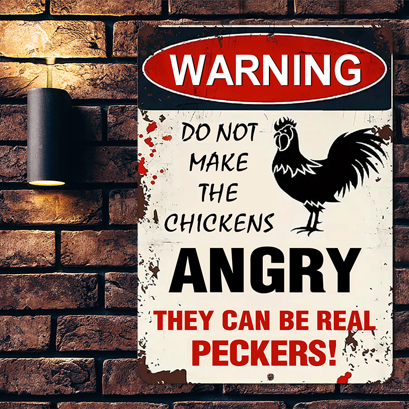 Funny Warning Chicken Metal Signs - Do Not Make The Chickens Angry, Decor Signs For Farm Home Restaurant Garage Outdoor Indoor