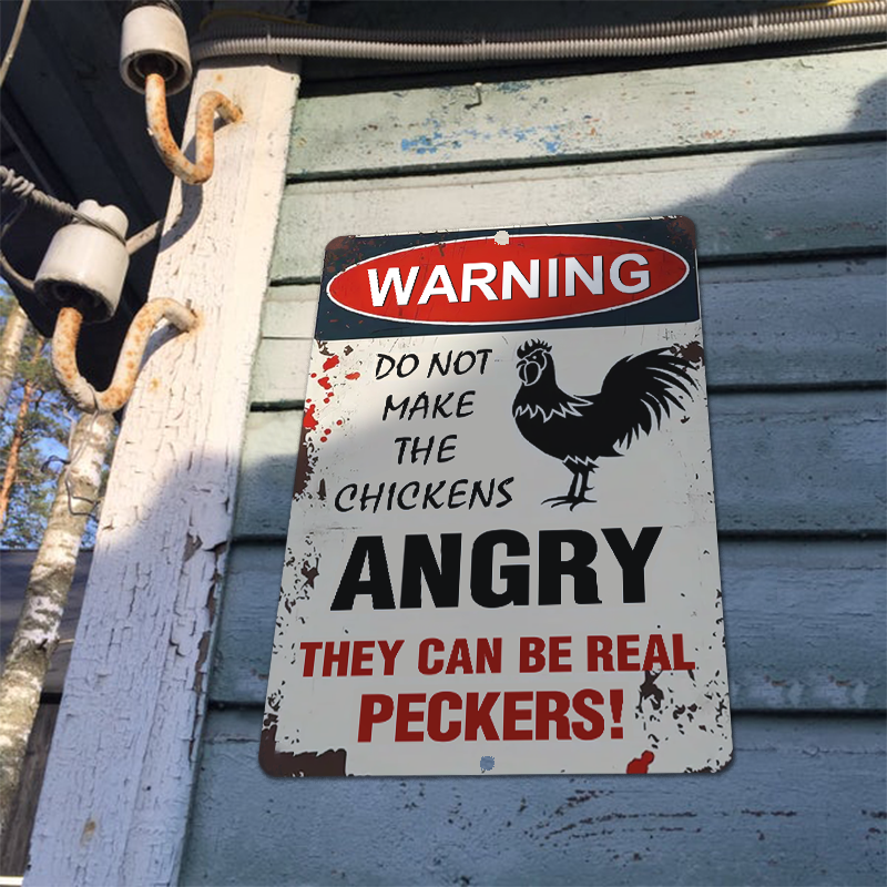 Funny Warning Chicken Metal Signs - Do Not Make The Chickens Angry, Decor Signs For Farm Home Restaurant Garage Outdoor Indoor