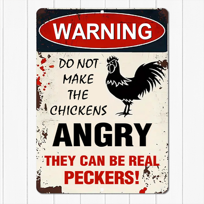Funny Warning Chicken Metal Signs - Do Not Make The Chickens Angry, Decor Signs For Farm Home Restaurant Garage Outdoor Indoor