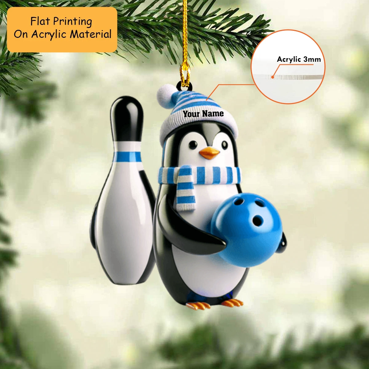 Personalized Bowling Ball Holding Pins Acrylic Ornament, Bowling Keychain, Car Ornament, Christmas Ornament Gifts