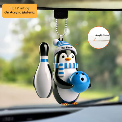 Personalized Bowling Ball Holding Pins Acrylic Ornament, Bowling Keychain, Car Ornament, Christmas Ornament Gifts