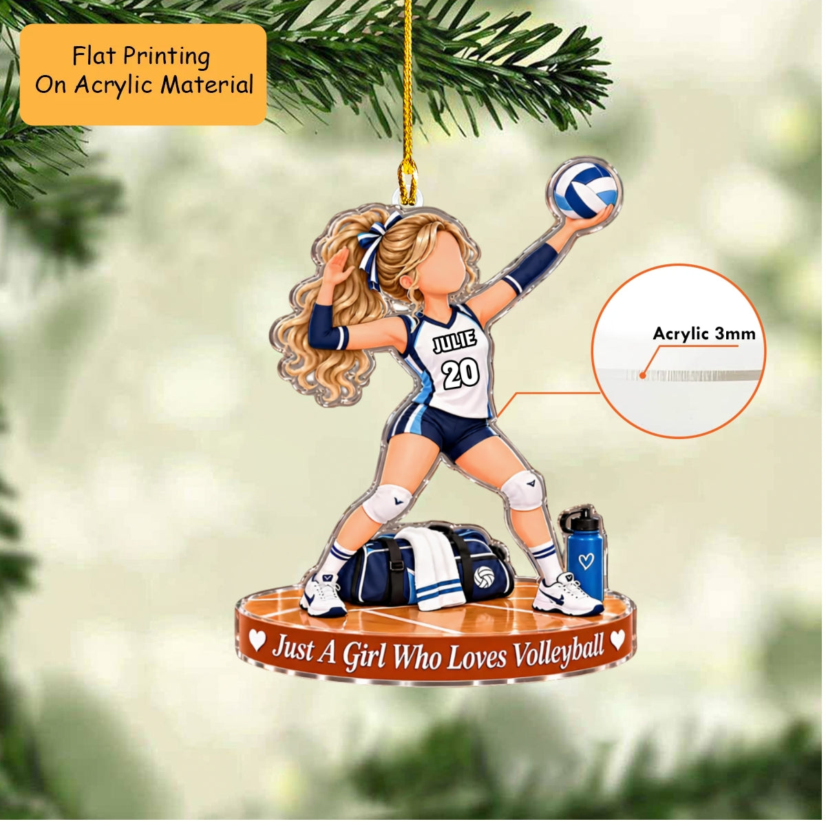 Personalized Volleyball Christmas Ornament, Volleyball Girl Player, Custom Ornament Christmas Gift, Keychain Volleyball, Car Ornament Volleyball
