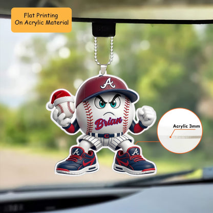 Personalized Baseball Christmas Ornament, Angry Ball Baseball, Custom Ornament Christmas Gift, Keychain Baseball, Car Ornament Baseball