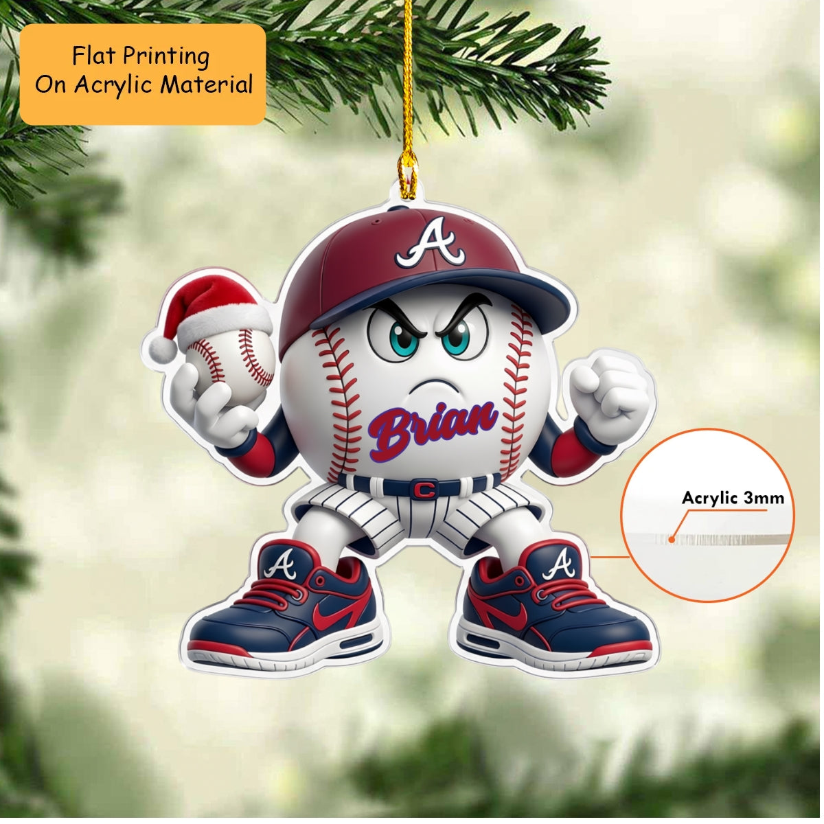 Personalized Baseball Christmas Ornament, Angry Ball Baseball, Custom Ornament Christmas Gift, Keychain Baseball, Car Ornament Baseball