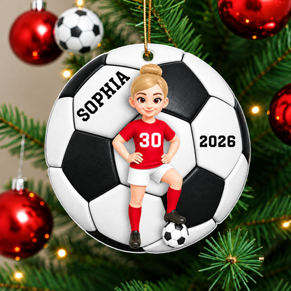 Personalized Girl Soccer Ornament, Custom Name Jersey Number Girl Player, Custom Ornament Christmas Gift, Keychain Soccer, Car Ornament Soccer