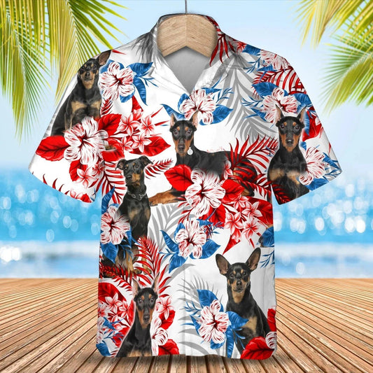 German Pinscher Hawaiian Shirt - German Pinscher American Flag Hawaiian Shirt - Perfect Gift For Friend, Family - Amzanimalsgift