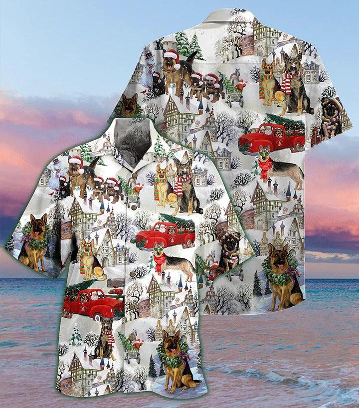 German Shepherd Aloha Hawaii Shirt - Dogs Snow Xmas Hawaiian Shirt For Summer - Perfect Gift For Dog Lovers, Friend, Family - Amzanimalsgift
