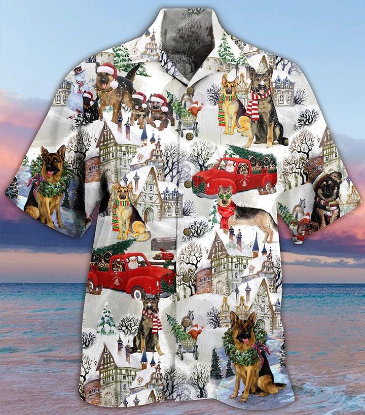German Shepherd Aloha Hawaii Shirt - Dogs Snow Xmas Hawaiian Shirt For Summer - Perfect Gift For Dog Lovers, Friend, Family - Amzanimalsgift