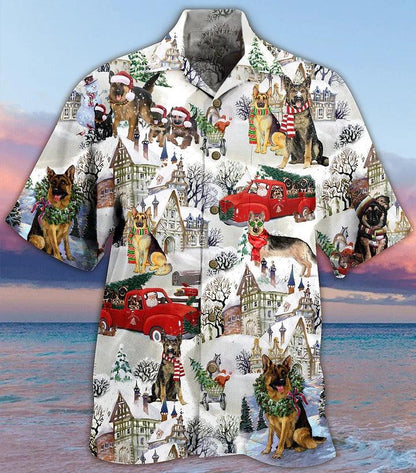 German Shepherd Aloha Hawaii Shirt - Dogs Snow Xmas Hawaiian Shirt For Summer - Perfect Gift For Dog Lovers, Friend, Family - Amzanimalsgift