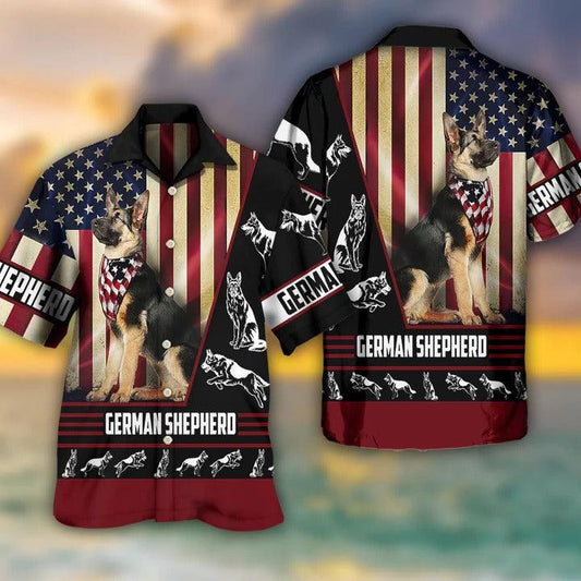 German Shepherd Aloha Hawaii Shirt - German Shepherd American Flag Hawaiian Shirt For Summer - Perfect Gift For Dog Lovers, Friend, Family - Amzanimalsgift