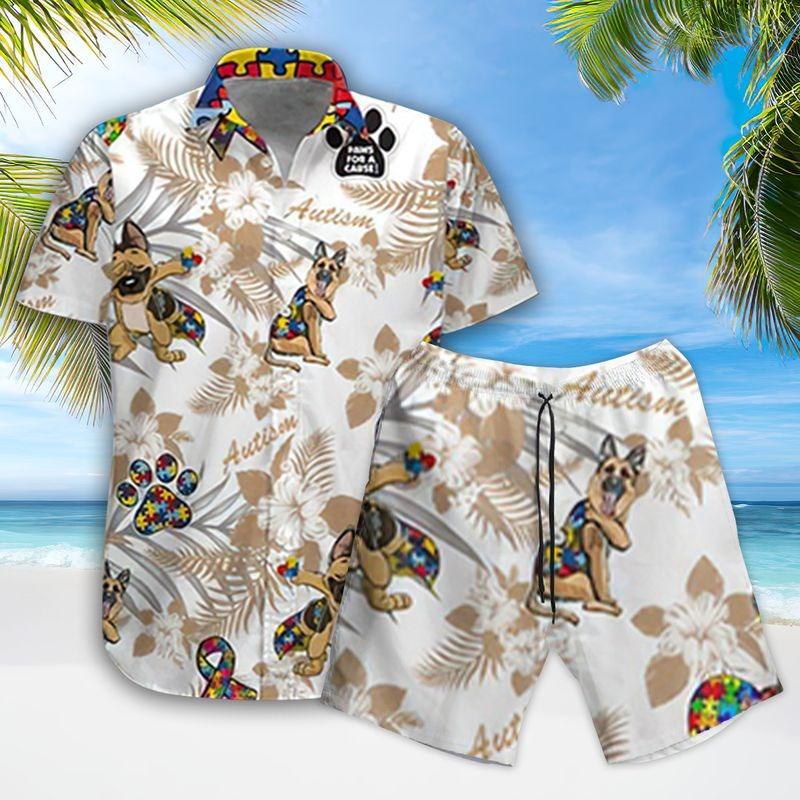 German Shepherd Aloha Hawaiian Shirt - Autism Puzzle Hawaiian Shirt, Funny German Shepherd Hawaiian Shirt For Men & Women, German Shepherd Lover - Amzanimalsgift