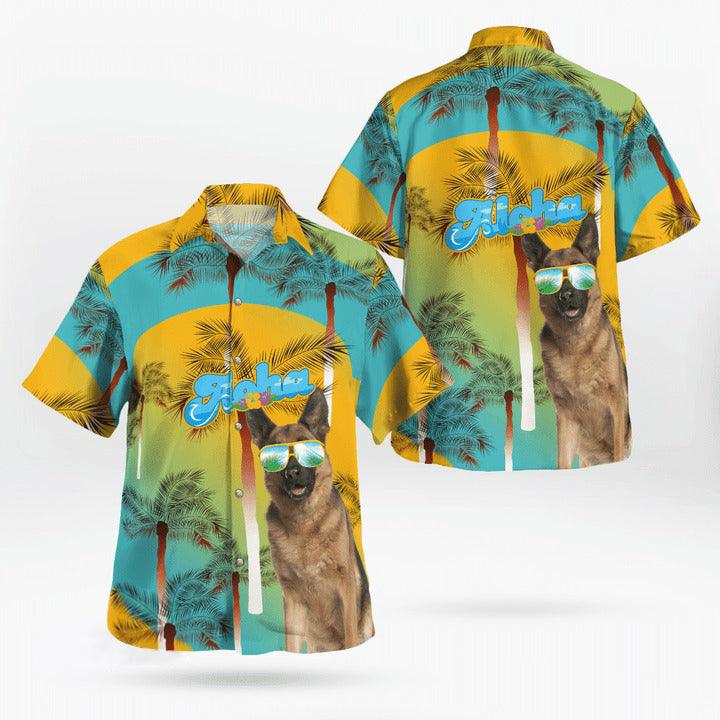 German Shepherd Aloha Hawaiian Shirt - Dog Summer Beach Tropical Leaves Hawaiian Shirt For Summer - Perfect Gift For Dog Lovers Friend, Family - Amzanimalsgift