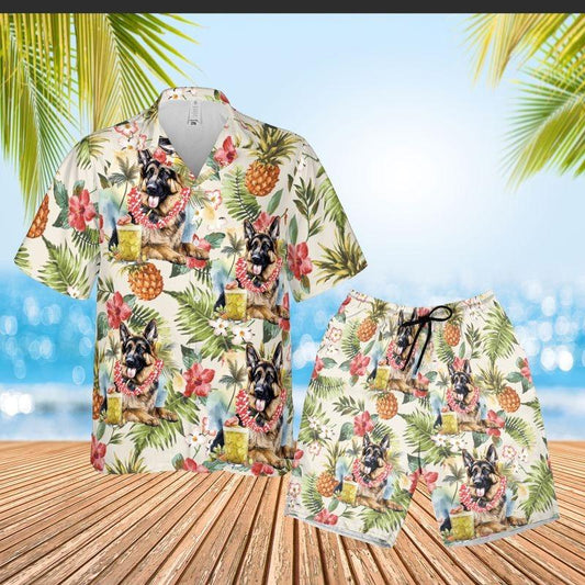 German Shepherd Aloha Hawaiian Shirt - Tropical Leaves Hawaiian Shirt, German Shepherd And Pineapple Hawaiian Shirt For Men & Women, Dog Lover - Amzanimalsgift