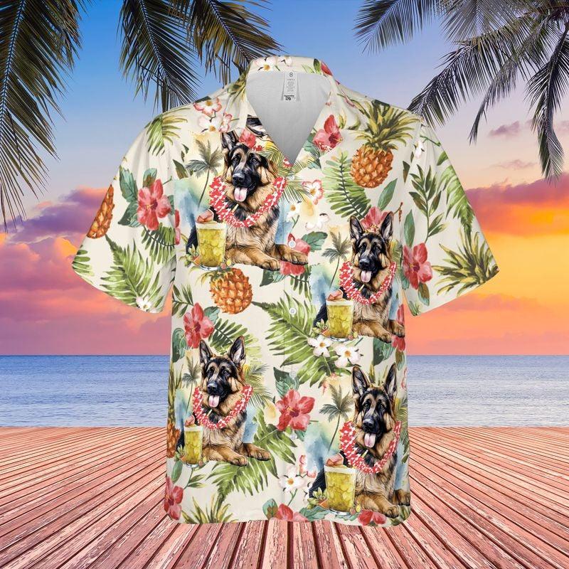 German Shepherd Aloha Hawaiian Shirt - Tropical Leaves Hawaiian Shirt, German Shepherd And Pineapple Hawaiian Shirt For Men & Women, Dog Lover - Amzanimalsgift